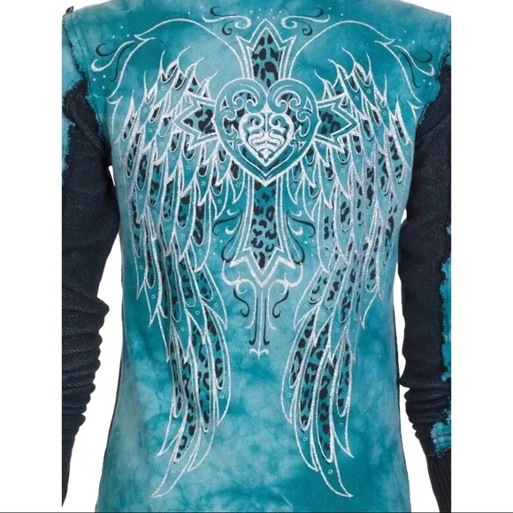 Affliction Women's Zip Up Hoodie Jacket Blitzkrieg Biker Tattoo - Picture 8 of 8